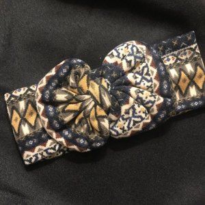 Brown, Navy & Ivory Big Bow Headband